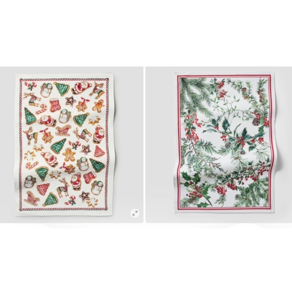 Bundle of 2 Sur La Table Gingerbread Cookies Winter Botanical Kitchen Towels